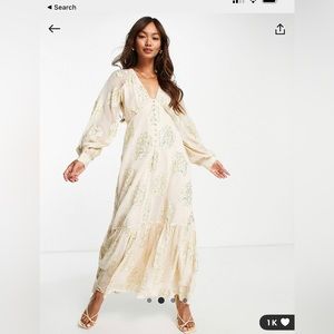 ASOS Design  front maxi tea dress in metallic floral  size US 4 worn once